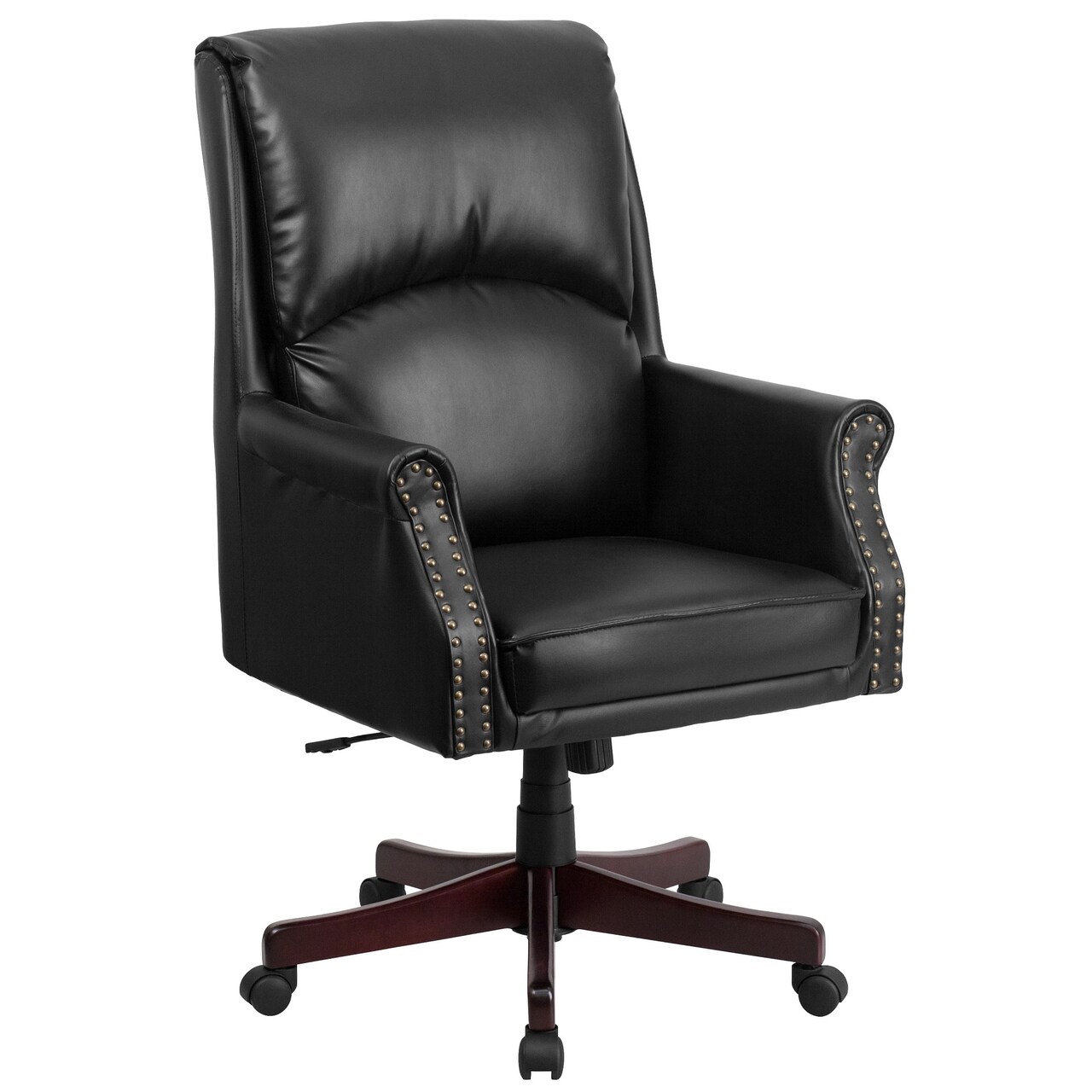 Flash Furniture 3.75&#x27; Black and Brown High Pillow Back Leather Executive Swivel Office Chair with Arms